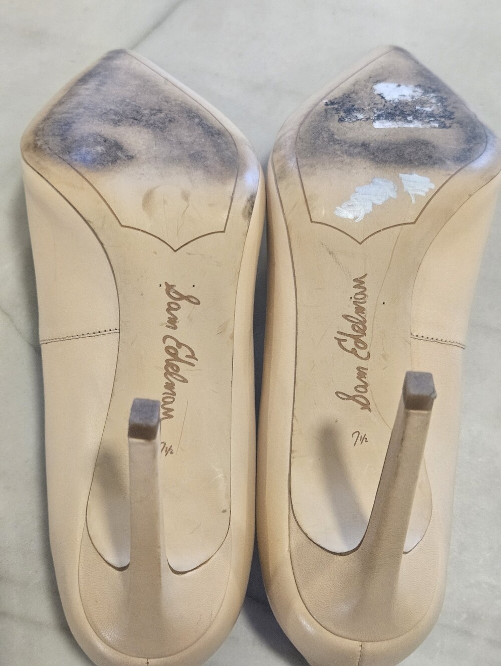 Sam Edelman Hazel Pointed Toe Leather Pumps - Nude/Beige - Picture 10 of 10